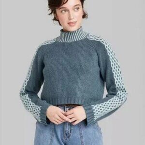 Sweater Mock Turtleneck Boxy Pullover Wild Fable Dark Blue L